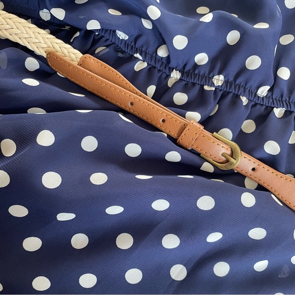 ALYX blue with white polka dots sleeveless Dress and belt size 16 - Picture 4 of 7